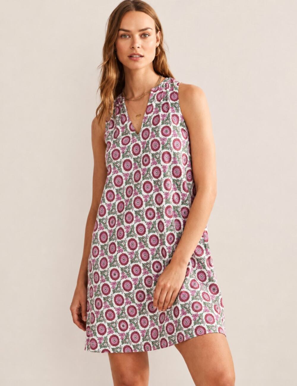 Boden Notch Neck Jersey Dress Floral Sleeveless Size 10